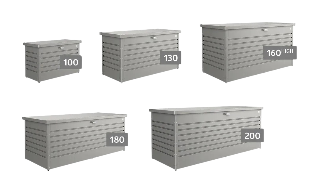 Leisure time storage box for sale from The Outdoor scene, Ireland. Size Chart