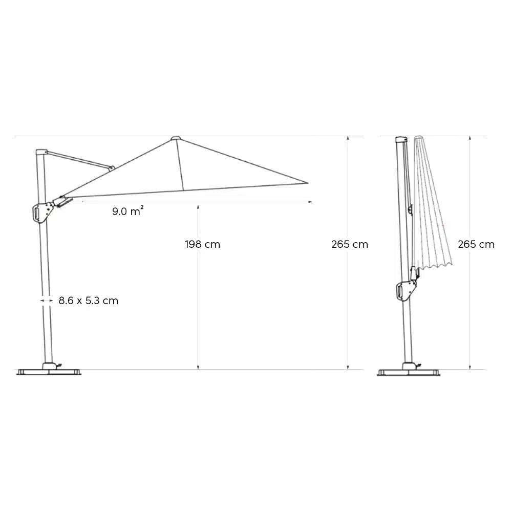 Platinum Challenger T² Garden Parasol 3x3m Manhattan with Modena Base