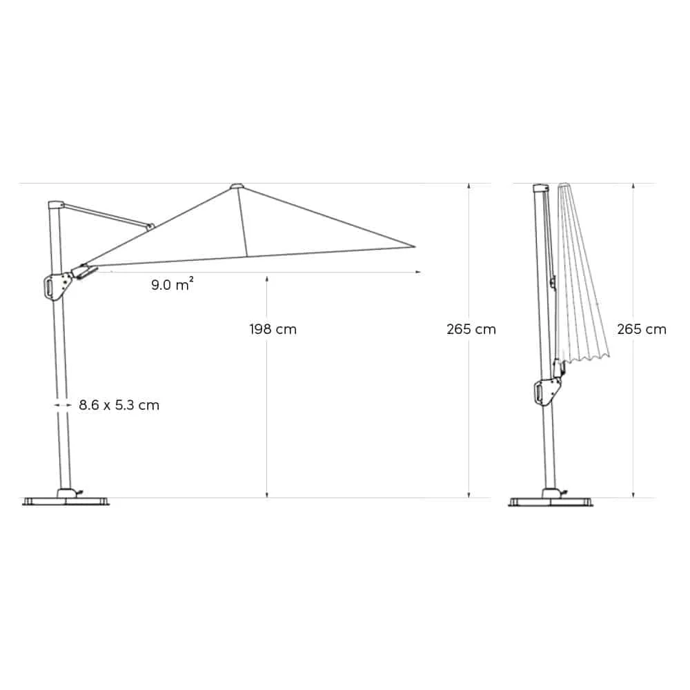 Challenger T2 Cantilever Garden Parasol Size