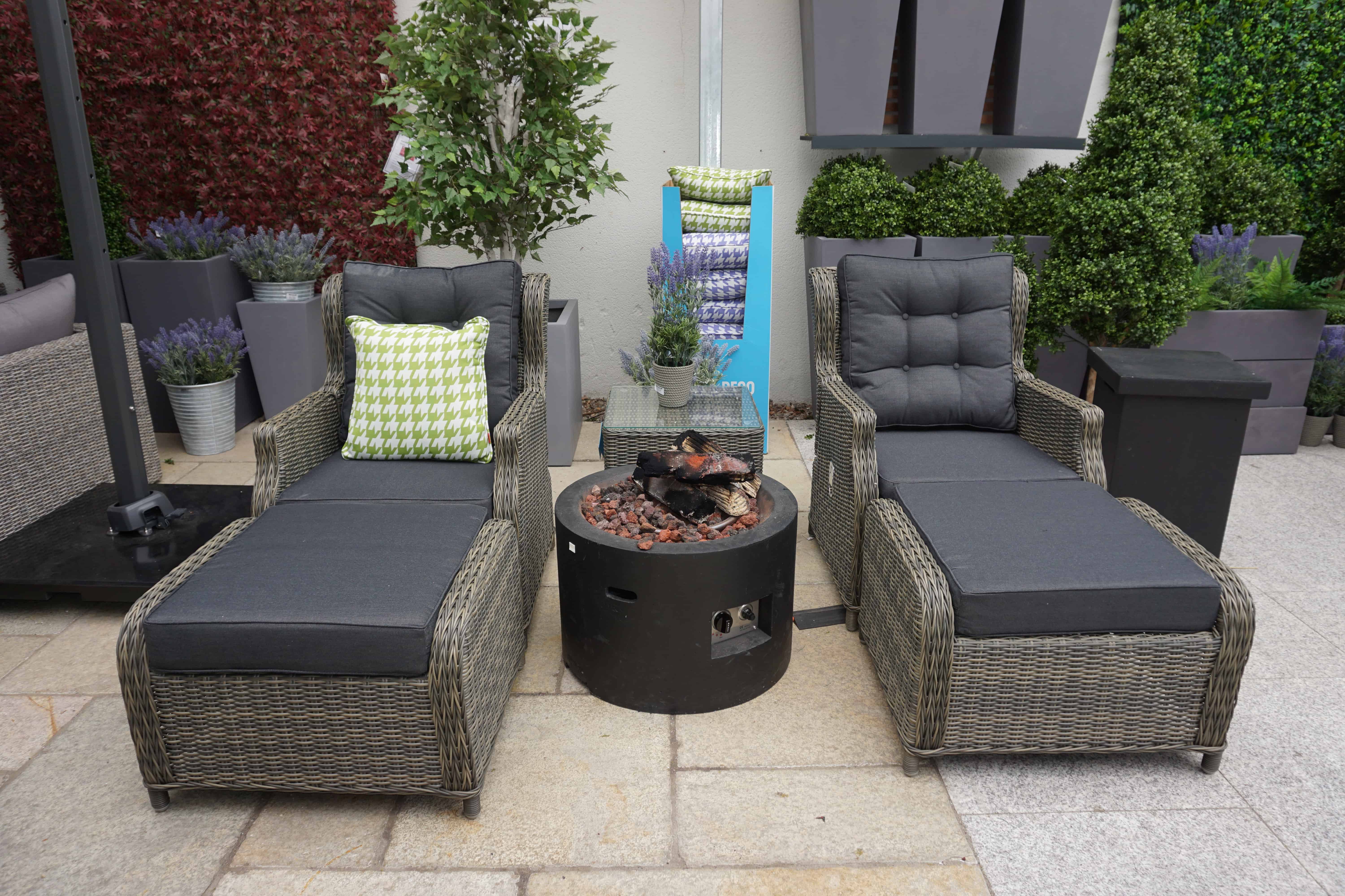 Toscanne Reclining Chairs And Table Set Grey Garden Furniture