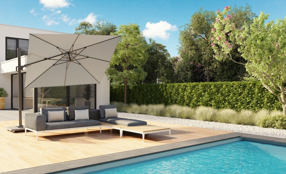 Alexander Cantilever T2 Garden Parasol 3x3m Manhattan + Modena Base