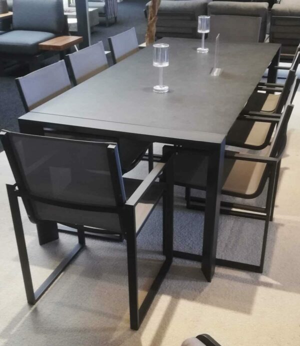 Orlando Aluminum and Glass Table With Belluno Dining Chairs