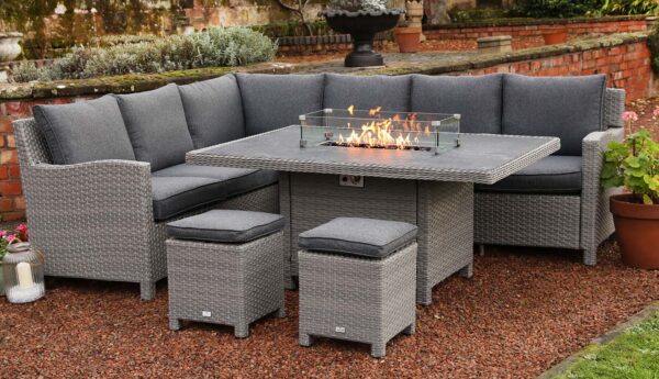 Catalan Outdoor Corner Sofa Dining Set With Fire Pit Table *Online Only*