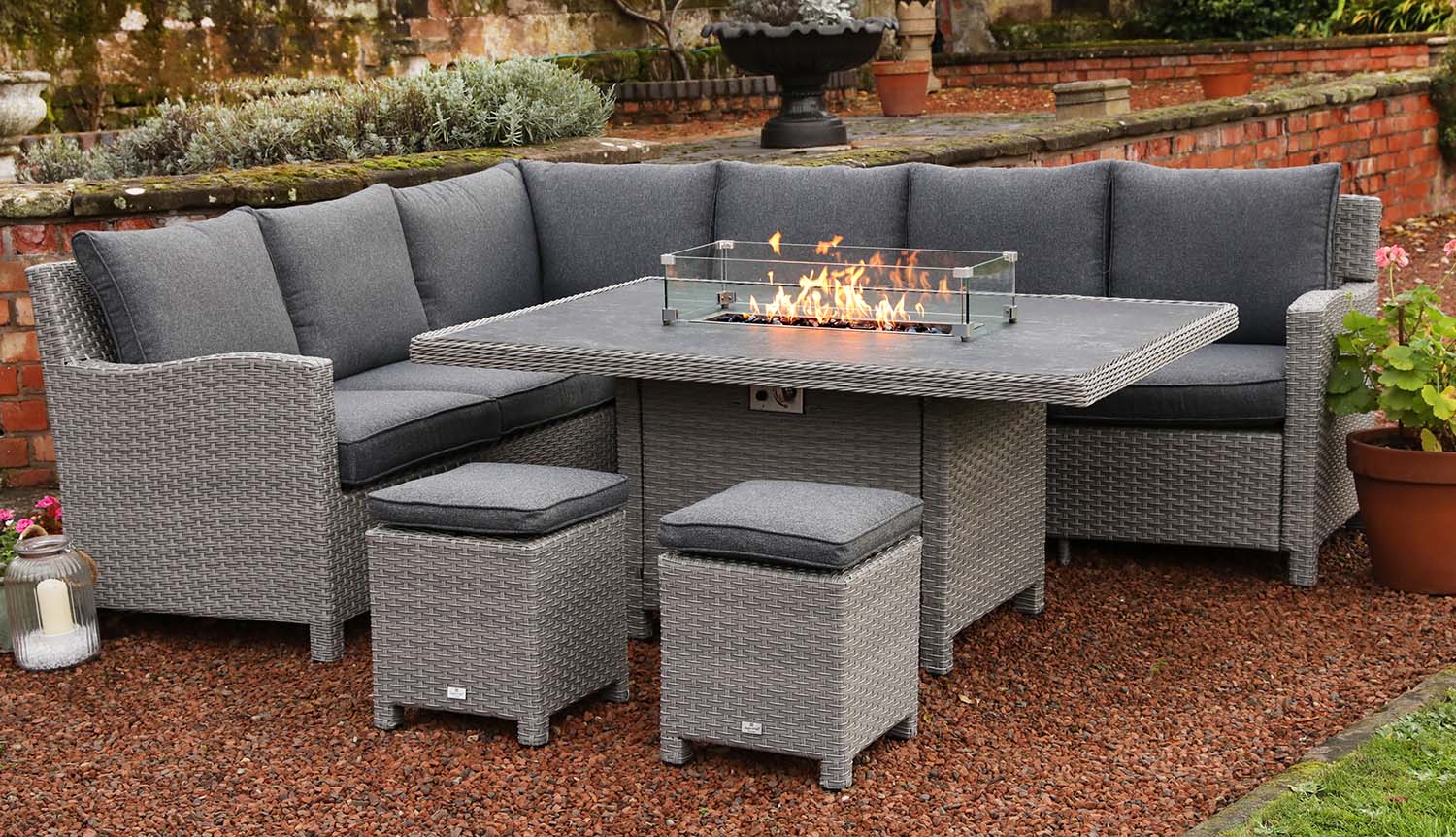 Catalan Outdoor Corner Sofa Dining Set With Fire Pit Table *Online Only*