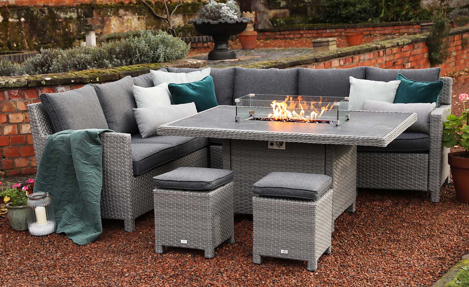Catalan Outdoor Corner Sofa Dining Set With Fire Pit Table *Online Only*