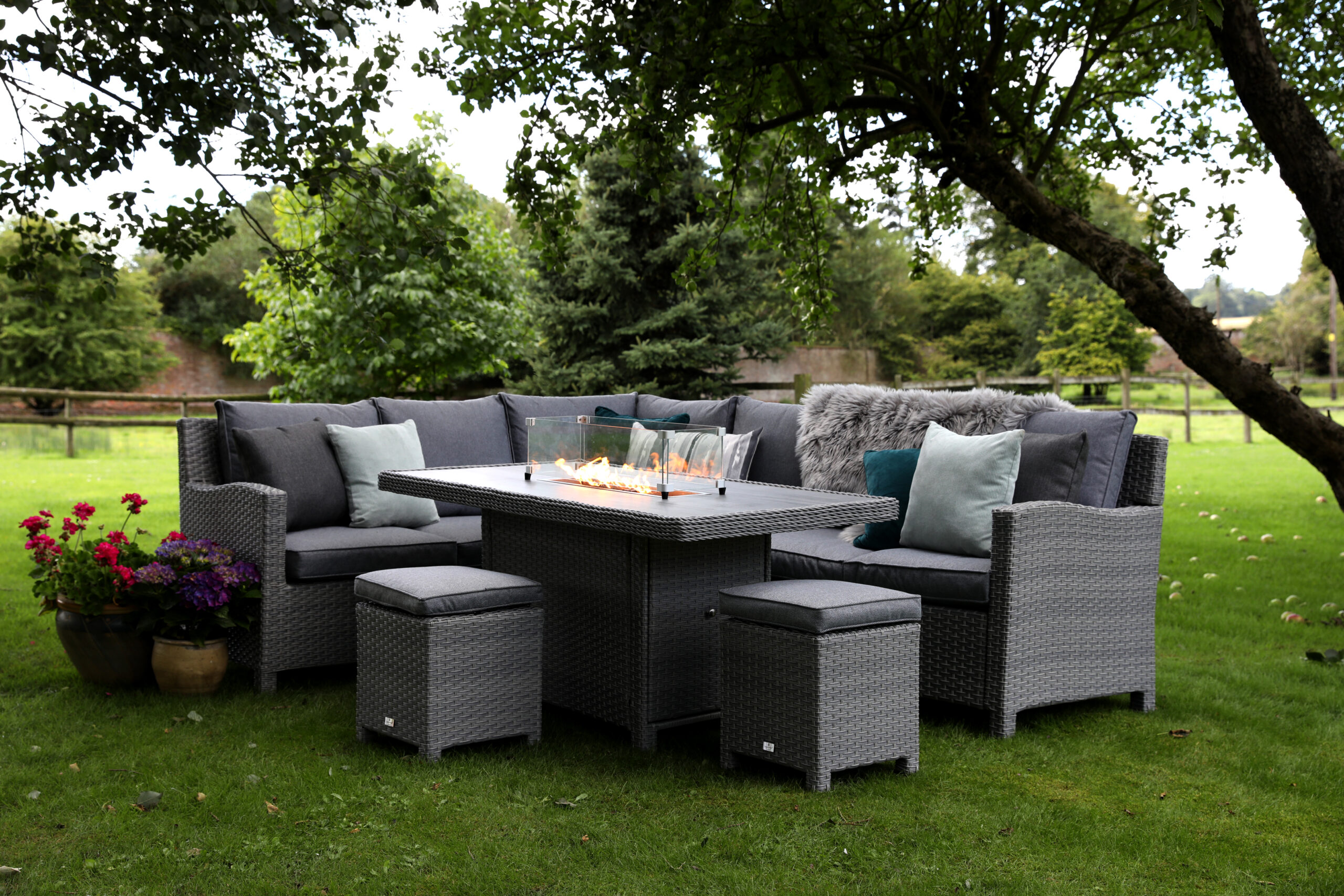 Catalan Outdoor Corner Sofa Dining Set With Fire Pit Table *Online Only*