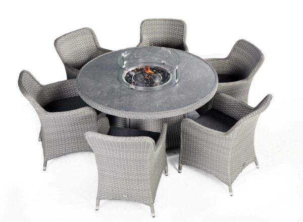 Catalan Six Seater Round Outdoor Dining Set With Fire Pit Table