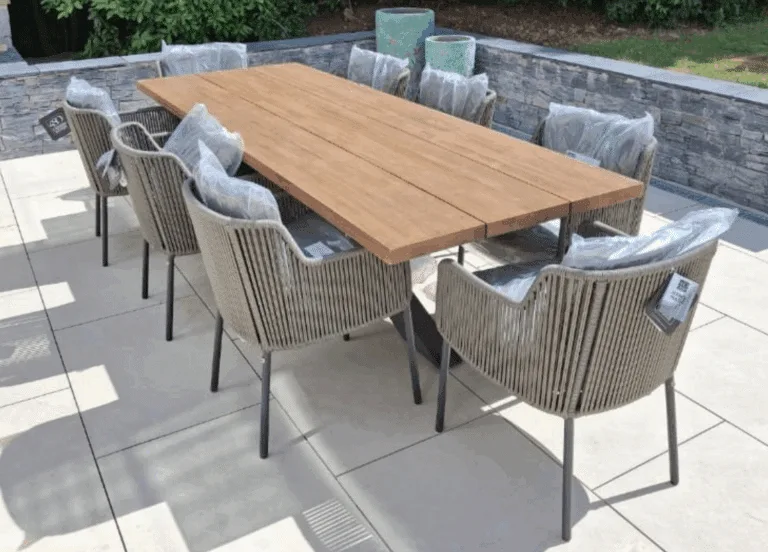 Los marcos 8 seater garden dining table with 8 bernini chairs. True premium Dining set for Patio and gardens.