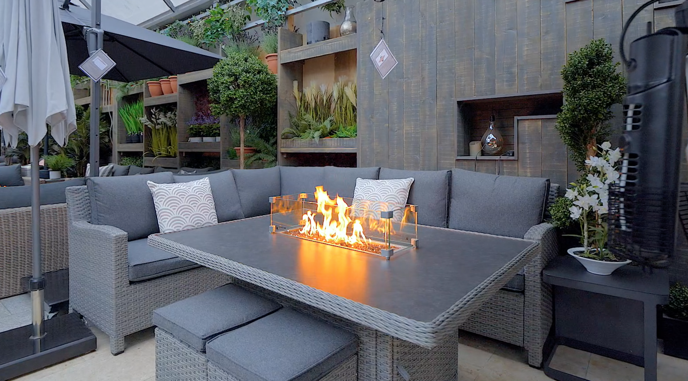 Catalan Outdoor Corner Sofa Dining Set With Fire Pit Table *Online Only*