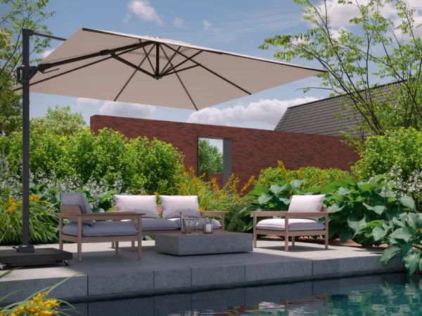 Alexander Cantilever T2 Garden Parasol 3x3m Taupe with Modena Base