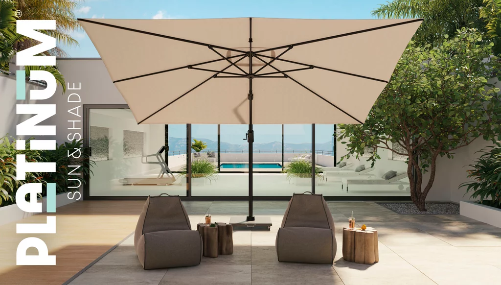 Alexander Cantilever T2 Garden Parasol 3x3m Taupe with Modena Base