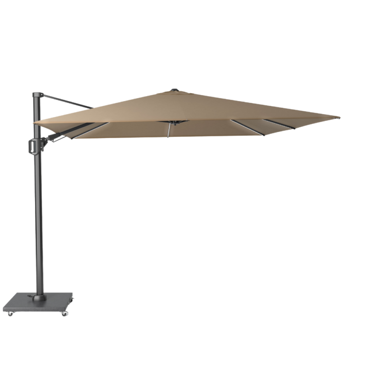 Garden Parasol with Base Challenger Free arm parasol Taupe fabric & Anthracite Frame for sale from outdoor.ie - Ireland's best garden Center