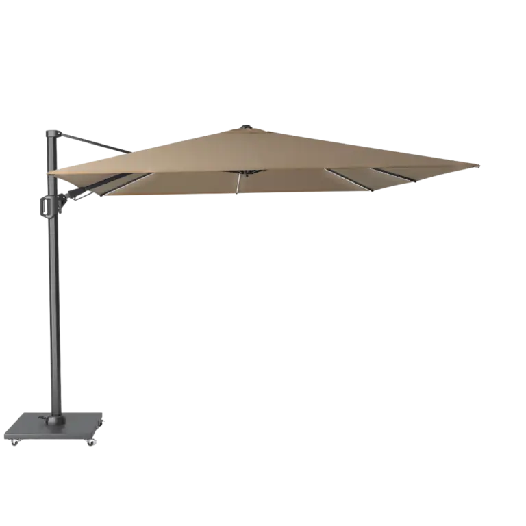 Garden Parasol with Base Challenger Free arm parasol Taupe fabric & Anthracite Frame for sale from outdoor.ie - Ireland's best garden Center