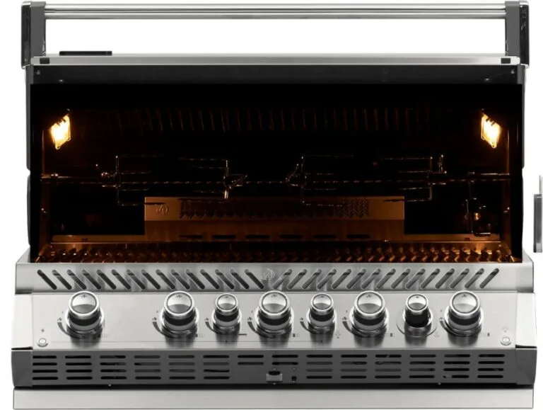 Napoleon PrestigePRO Grillhead Lid Open and Internal Lights On