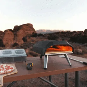Ooni Koda 12 Pizza Oven on a road trip, cooking with ooni thermometer, bamboo peel and turning peel. All for sale from The Outdoor Scene, Ireland