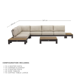 Sticks and More 2 and 3 Seater Sofa with Side Tables at each end and Large Coffee Table in the middle