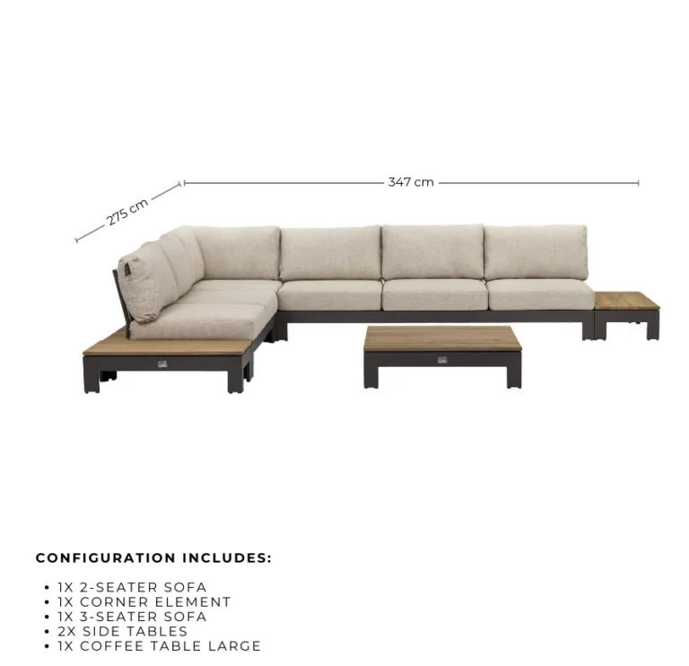 Sticks and More 2 and 3 Seater Sofa with Side Tables at each end and Large Coffee Table in the middle