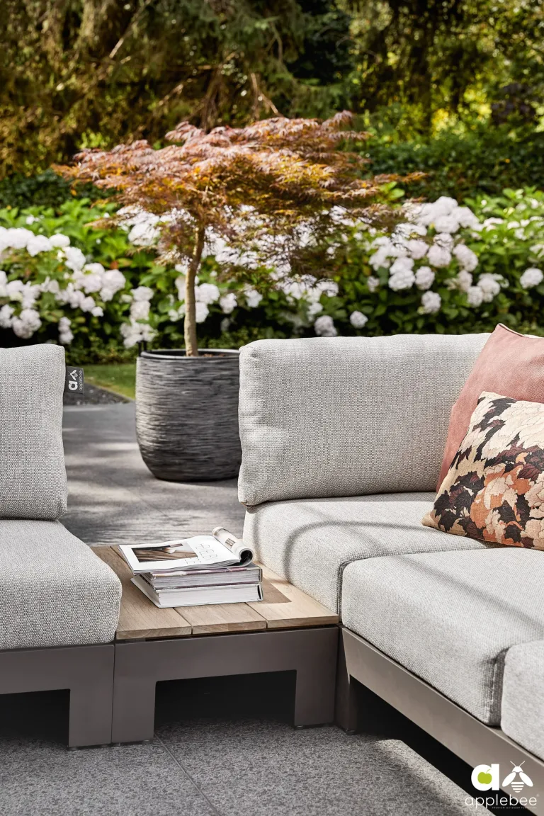 Sticks and More Outdoor Coffee Side Table - Aluminium Taupe Frame and Teak Top