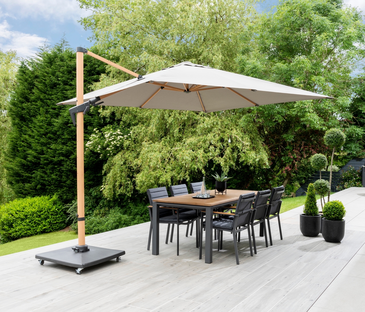 Royce Executive Parasol - Grey with Wood Effect Bundle - Outdoor Parasols For Sale Dublin