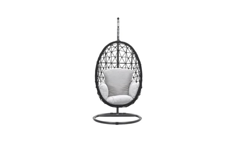 Panama Egg Chair black rope and sand cushoins for sale in dublin Ireland. Picture from front