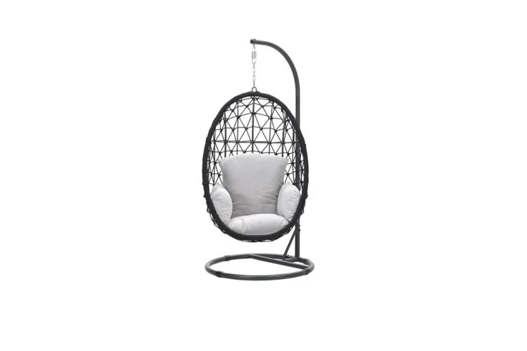 Panama Egg Chair black rope and sand cushoins for sale in dublin Ireland. Side angle