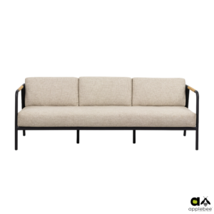 Elle Three-Seater Lounge Sofa (201cm) with Aluminium Black Frame, Belt Weaving in Black, and Bee Wett Cushion in Natural Oak