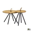 Elle Coffee Table Set – Chic Harmony with Black Aluminium Base and Natural Teak Wood