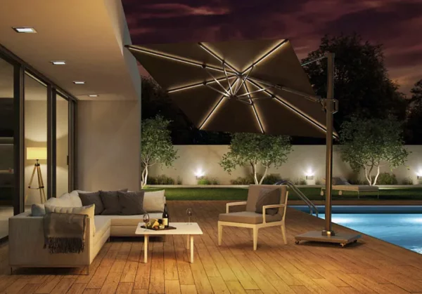 Platinum Challenger T² Glow Garden Parasol 3x3m Anthracite with Modena Base