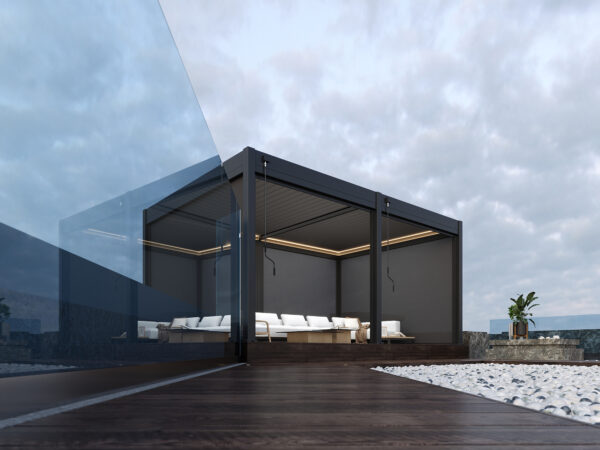 Veranza Louvered Roof Pergola With LED Lights – 5.3 x 3.6m