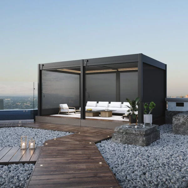 Veranza Louvered Roof Pergola With LED Lights – 5.3 x 3.6m