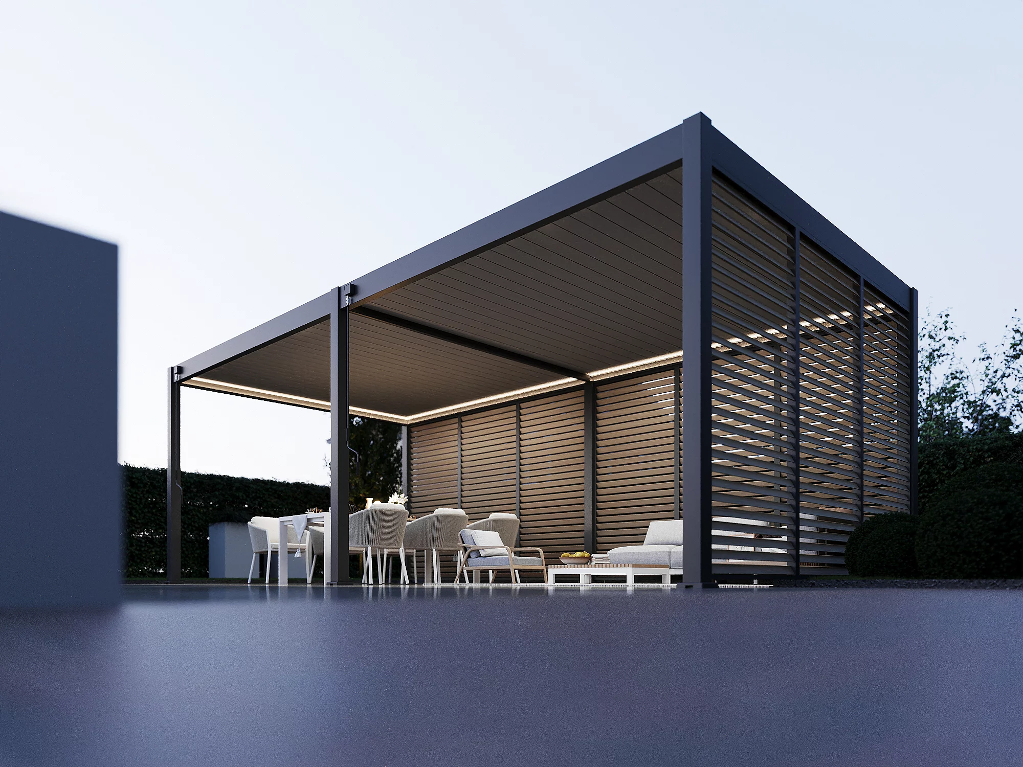 Veranza Louvered Roof Pergola With LED Lights – 7.2 x 3.6m
