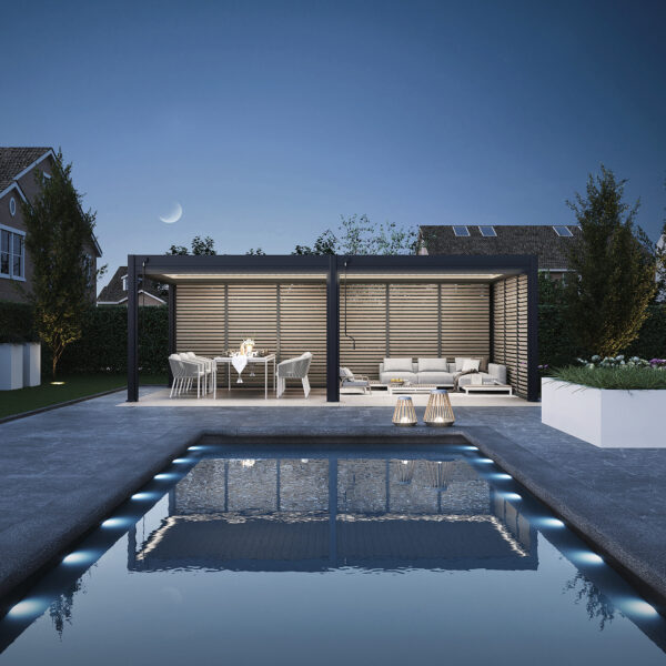 Veranza Louvered Roof Pergola With LED Lights – 7.2 x 3.6m