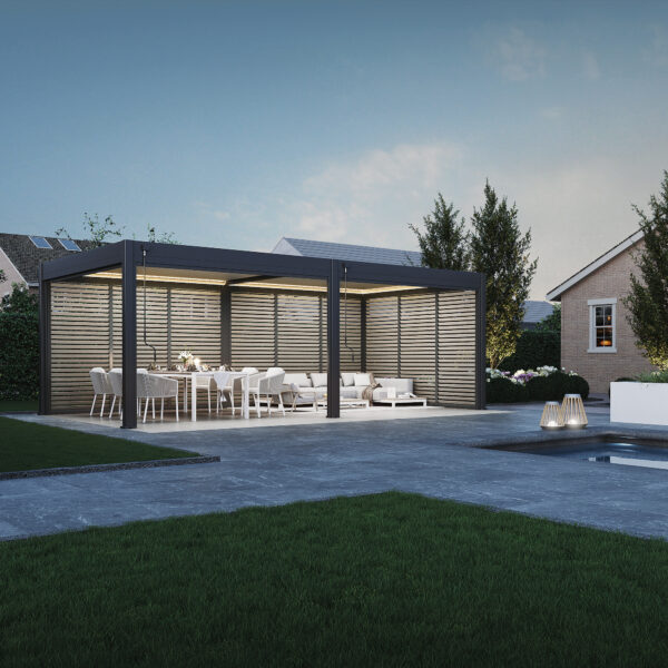 Veranza Louvered Roof Pergola With LED Lights – 7.2 x 3.6m