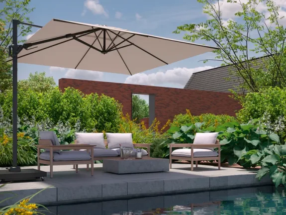 Platinum Sun and Shade Free Arm Alexander T2 Parasol Champagne Colour - BBQ for Sale