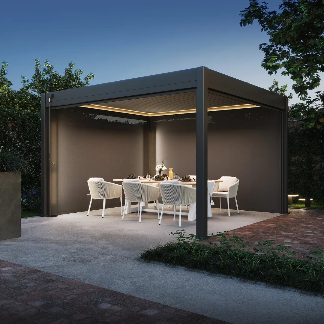 Veranza Louvered Roof Pergola With LED Lights – 4 x 3.6m