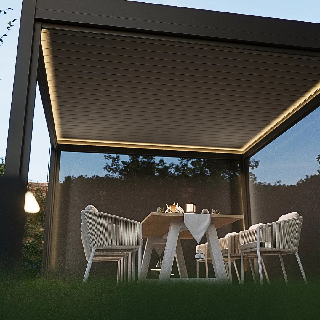 Veranza Louvered Roof Pergola With LED Lights – 4 x 3.6m
