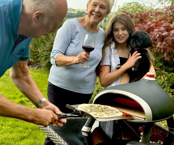 Family sharing pizza