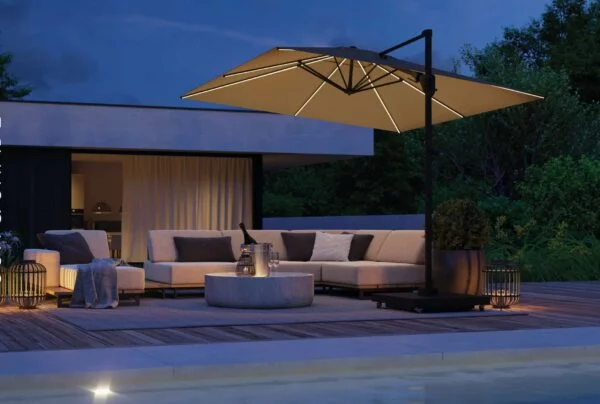 Platinum Challenger T² Glow Garden Parasol 3x3m Taupe with Modena Base