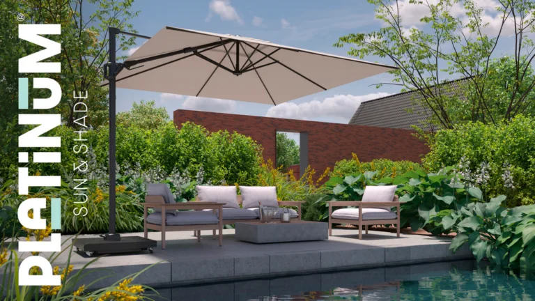 Platinum Sun and Shade Free Arm Modern Parasol with Base - Smart Outdoor Garden Umbrella and Parasols Ireland