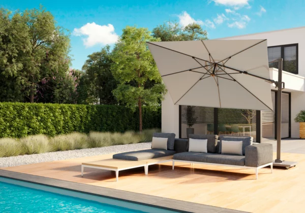 Alexander Cantilever T2 Garden Parasol 3x3m Champagne with Modena Base