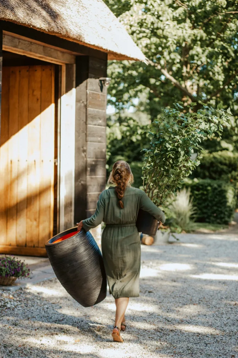 Capi Vase Black and Gold Outdoor Planters for Gardens in Ireland