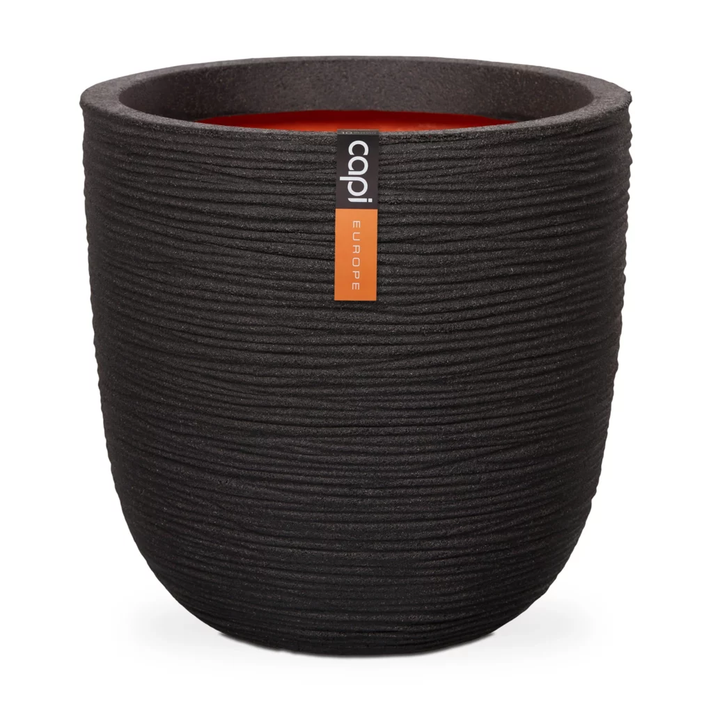 Capi Planter Ball Rib 43x41 Black - Outdoor Rust and Mold Resistant Plants and Pots