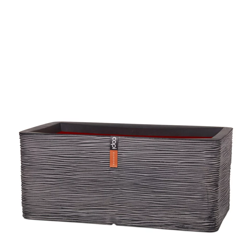 Capi Planter Rectangular Rib Black NL 73x39x32 - Outdoor garden pots