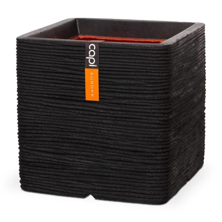 Capi Planter Square Rib 40x40x40 Black - Planters Ireland