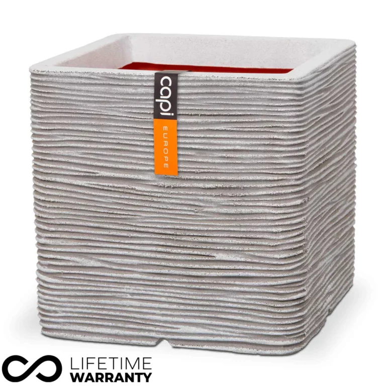 Capi Planter Square Rib NL Ivory 40x40x40 - Outdoor and Indoor Garden Plants and Pots Ireland