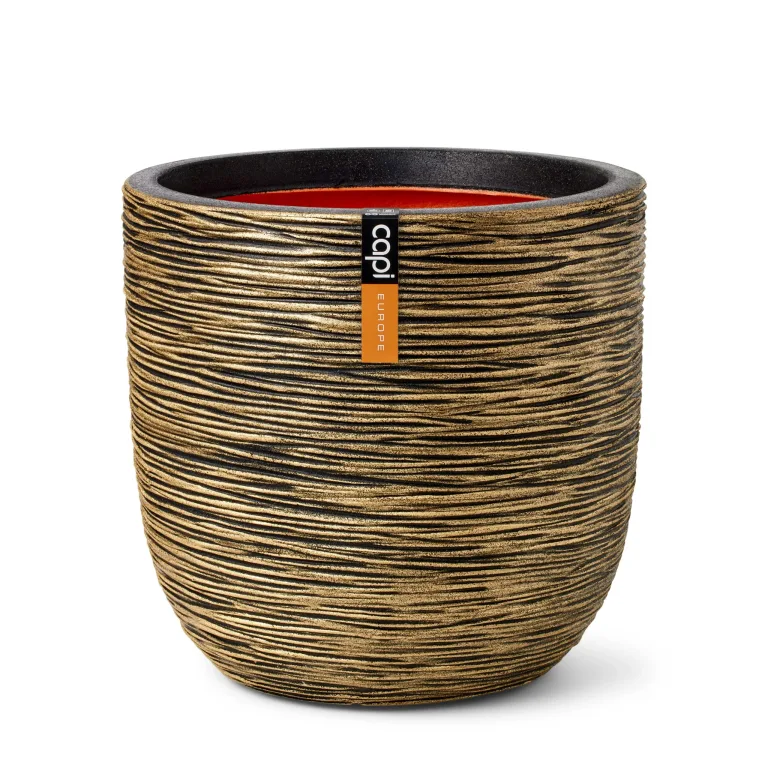 Capi Planter Ball Rib 43x41 Black Gold - Outdoor and Indoor Plants and Planters Ireland