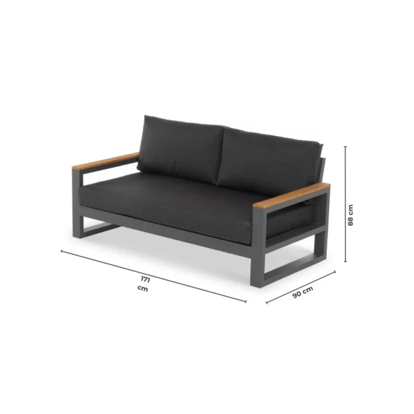 Soho Two-Seater Sofa with Red Teak Armrests
