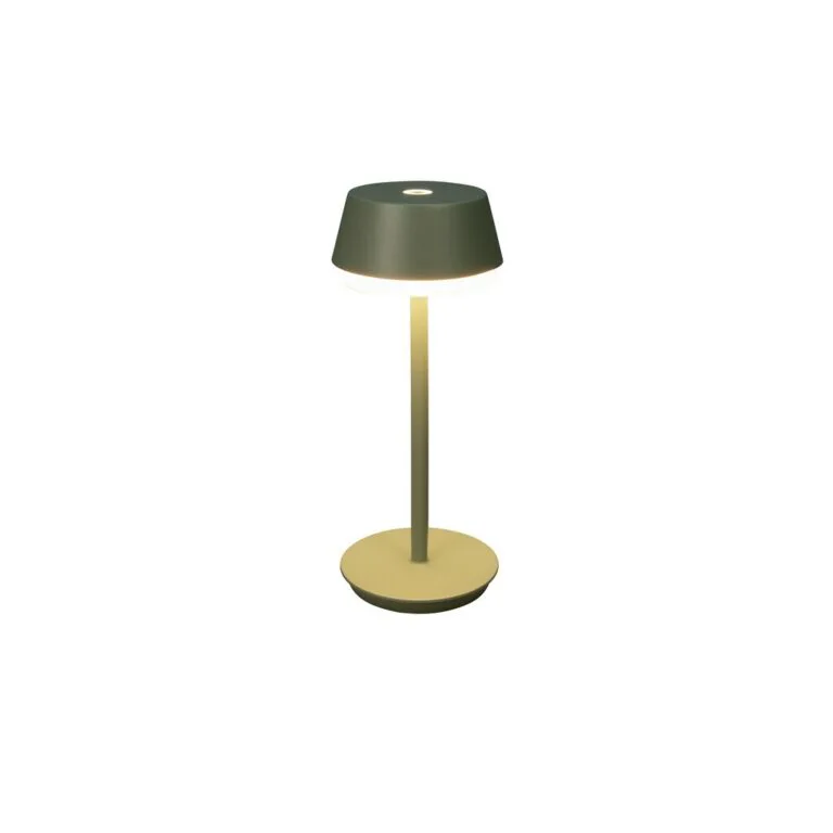 Konstsmide Lyon USB Outdoor Portable Table Lamp - Grey Green - Lit Up Lamp