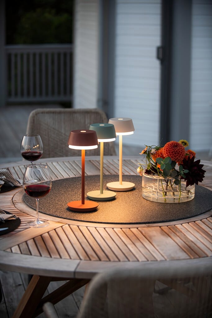 Konstsmide USB Table Lamp available in 3 Colours - Terracotta, Green/ Grey and Sand at The Outdoor Scene