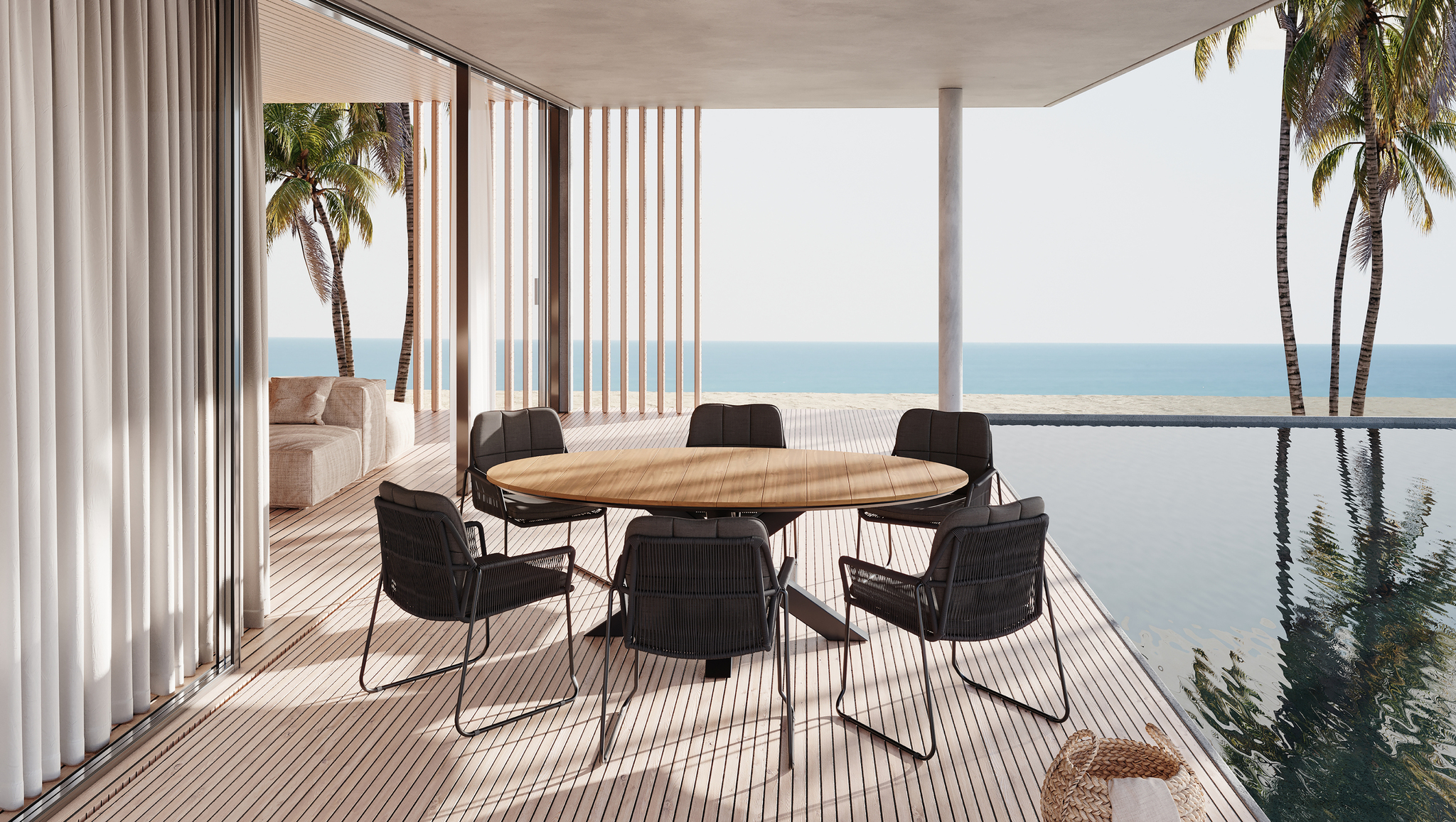 Charcoal Rivera Dining Chairs in an ambient outdoor setting